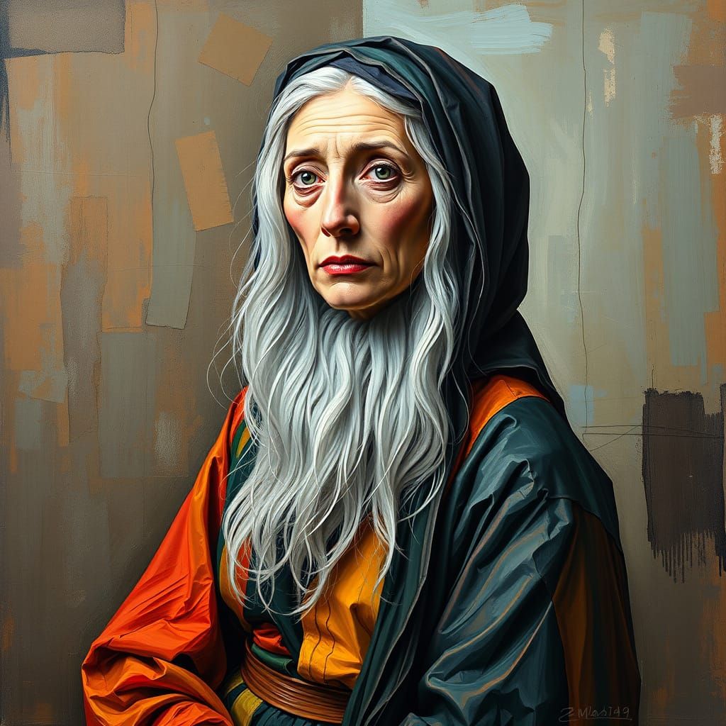 Woman in Geometric Cubist Art with Vibrant Colors and Expres...