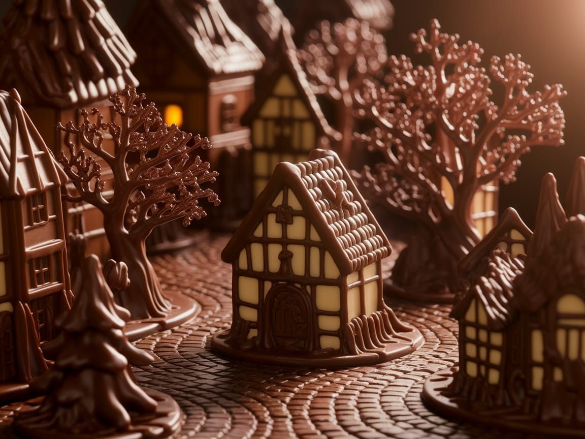 Enchanting Chocolate Medieval Village at Magic Hour