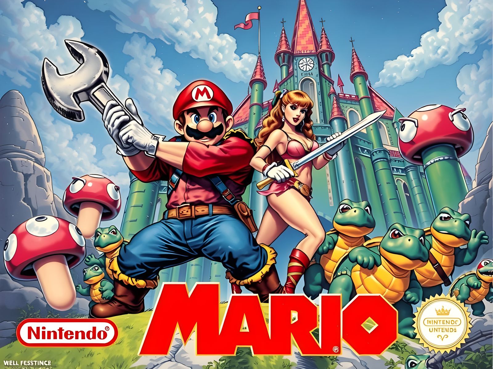 Epic 90s Fantasy Battle Video Game Cover