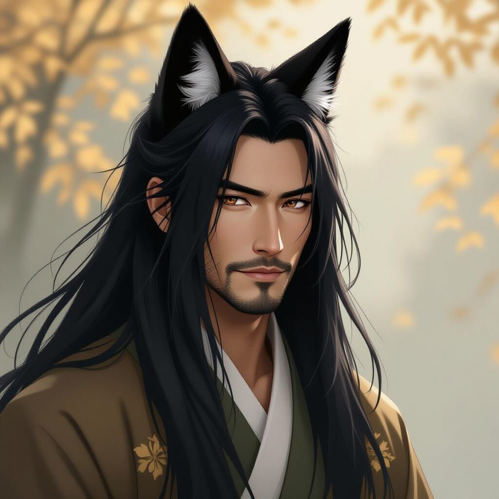 Ethereal Japanese Fox Spirit in Serene Nature