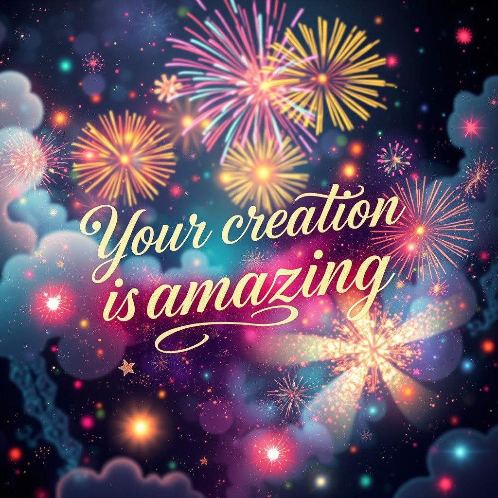 Whimsical Script Amidst Lights and Fireworks