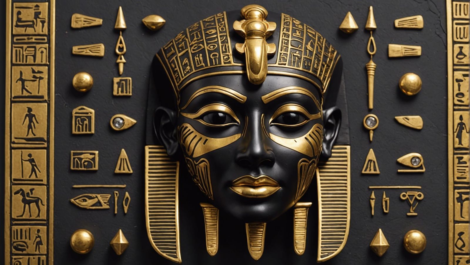 Ornate Egyptian Mask with Golden Hieroglyphs