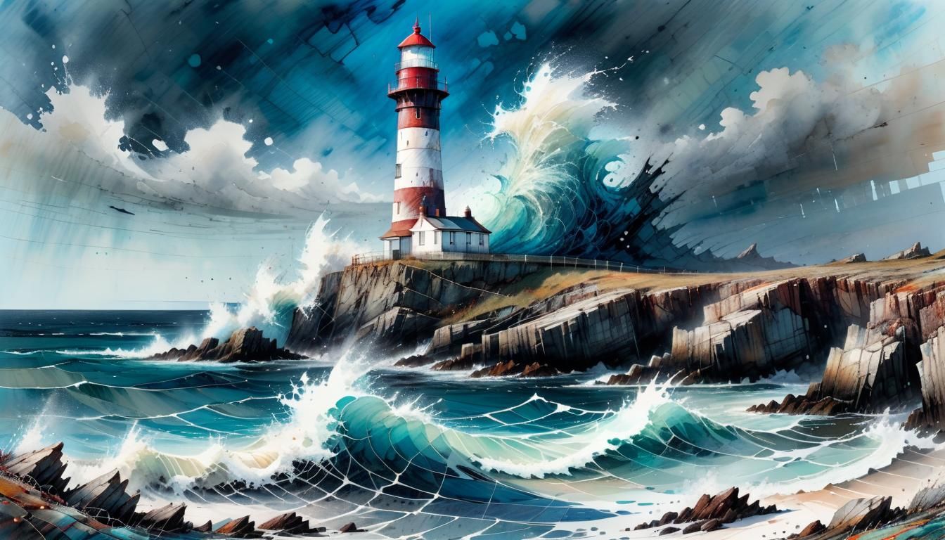 Weathered Lighthouse Stands Firm Against Turbulent Coastline...