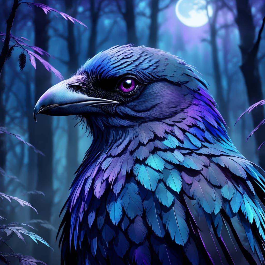 Azure Raven Shimmers in Twilight Digital Art