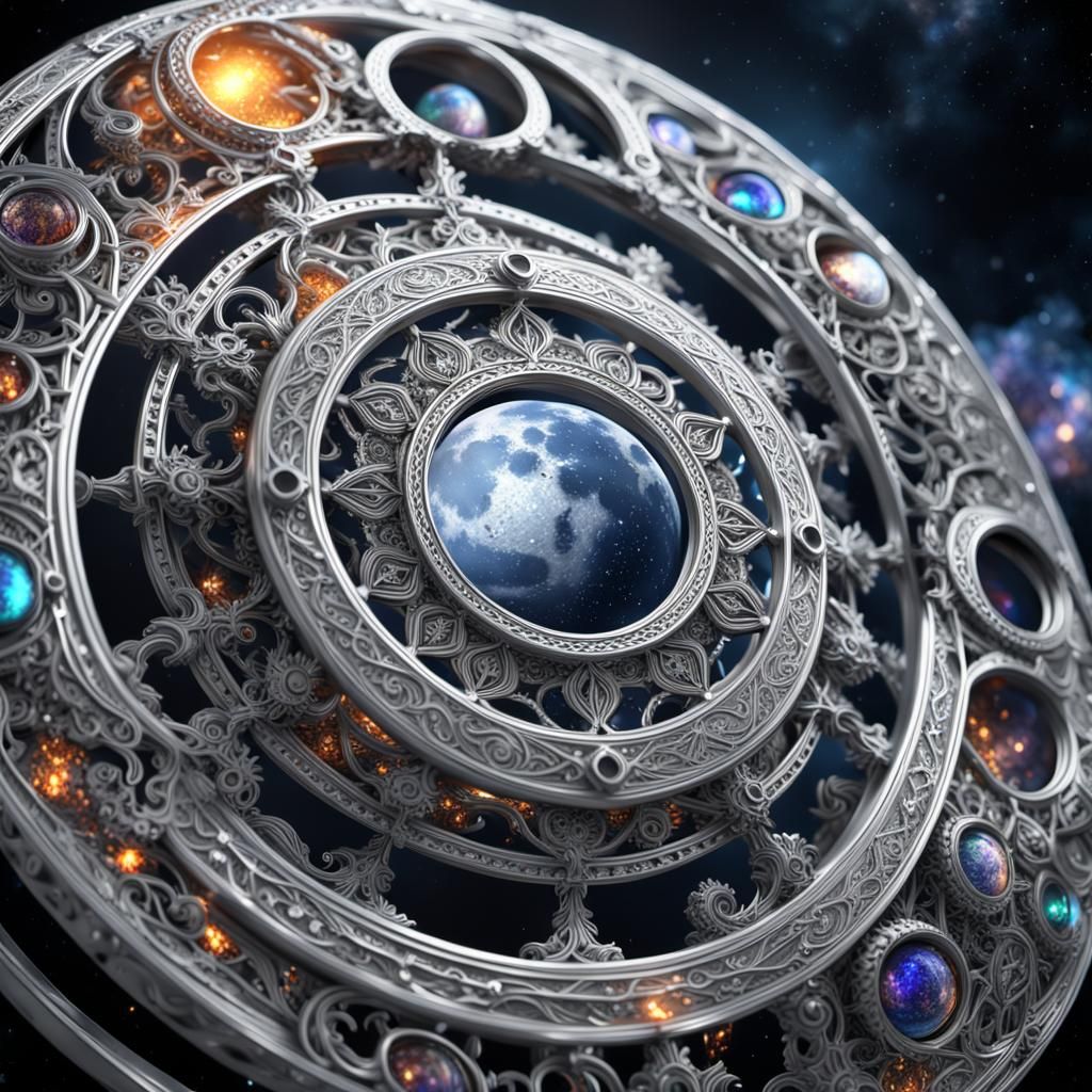 Metal Filagree Grid Space Moon Shield