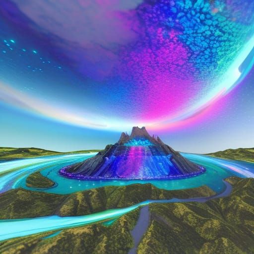 Glacier Landscape with Glitchcore Stained Glass Effect