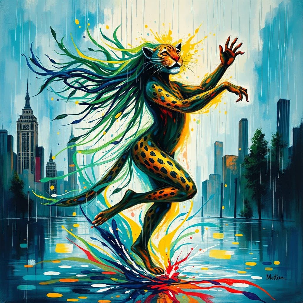 Rain Dancer: Abstract Expressionist Leopard Shaman