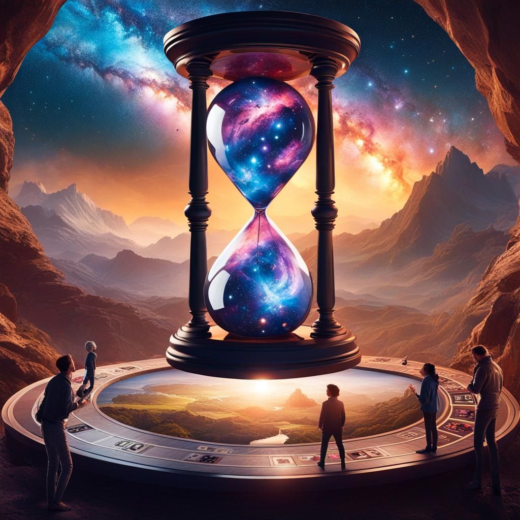 Giant Board Game with Galaxy Hourglass: 3D Render