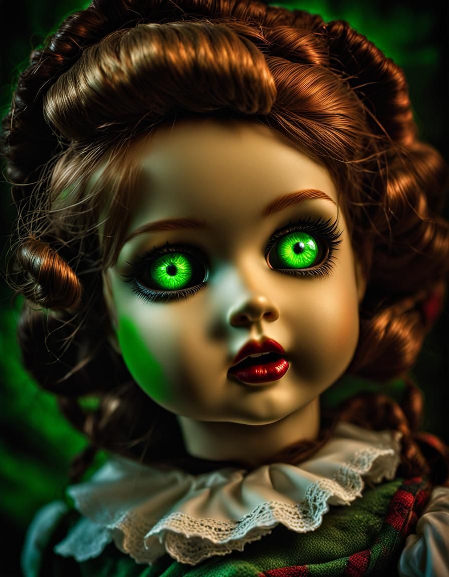 Haunted Doll with Glowing Eyes and Stitches