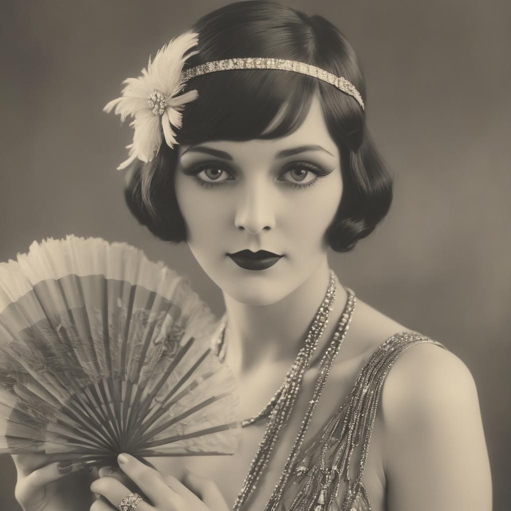 1920s Flapper Girl with Fan Closeup