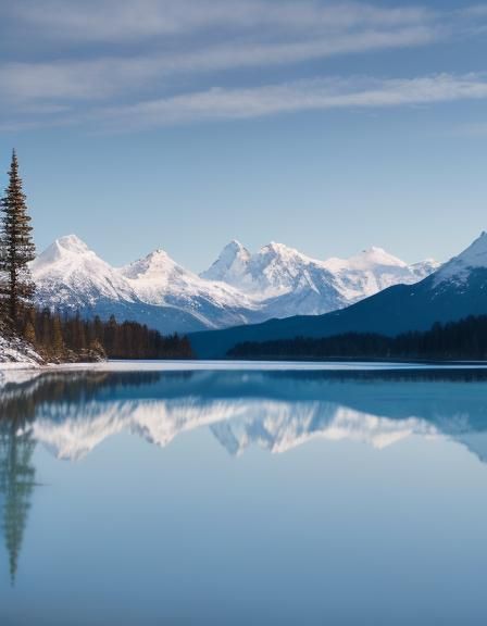 Picturesque Lakeside View with Snow-Capped Mountains