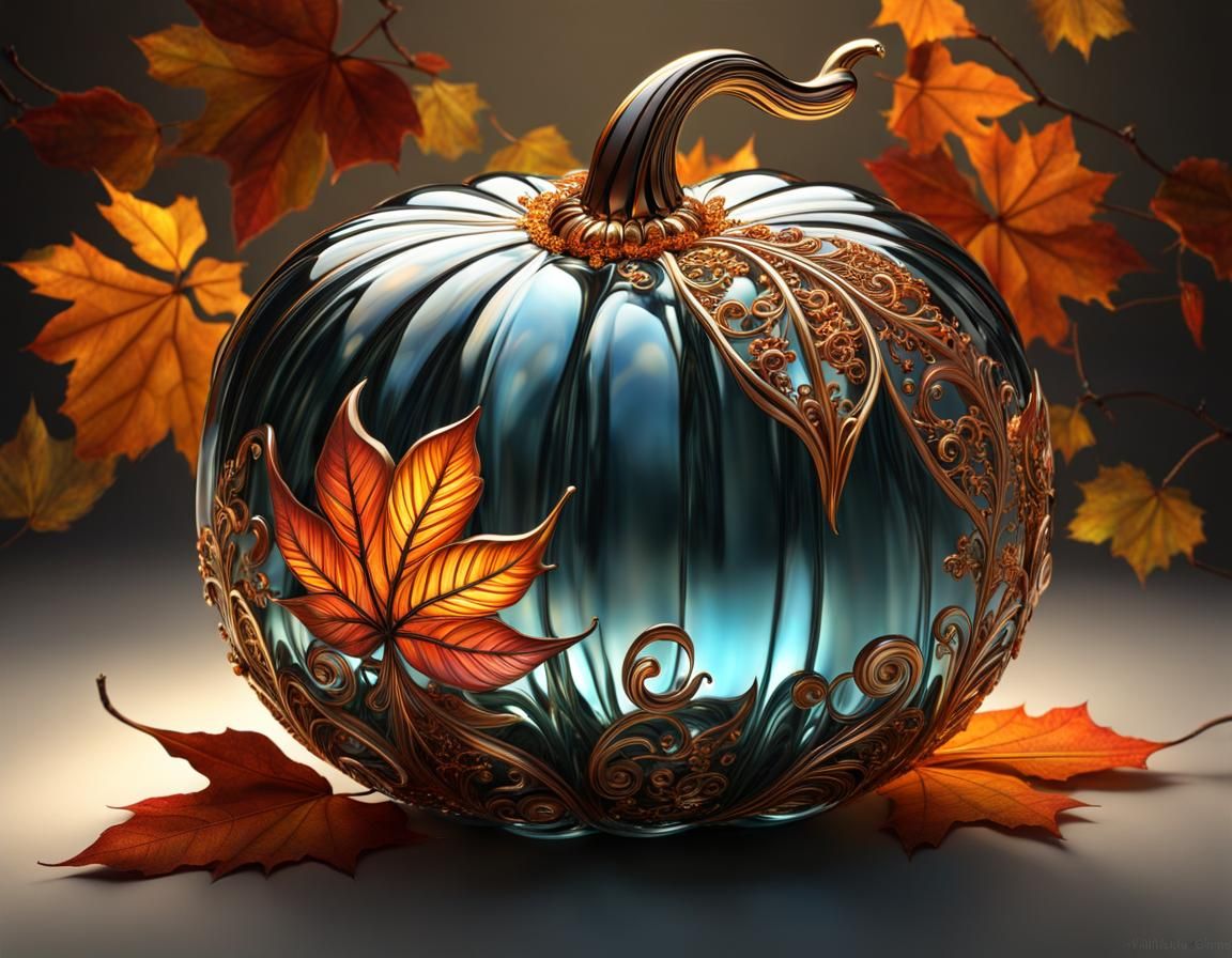 Ornate Glass Pumpkin with Autumnal Details