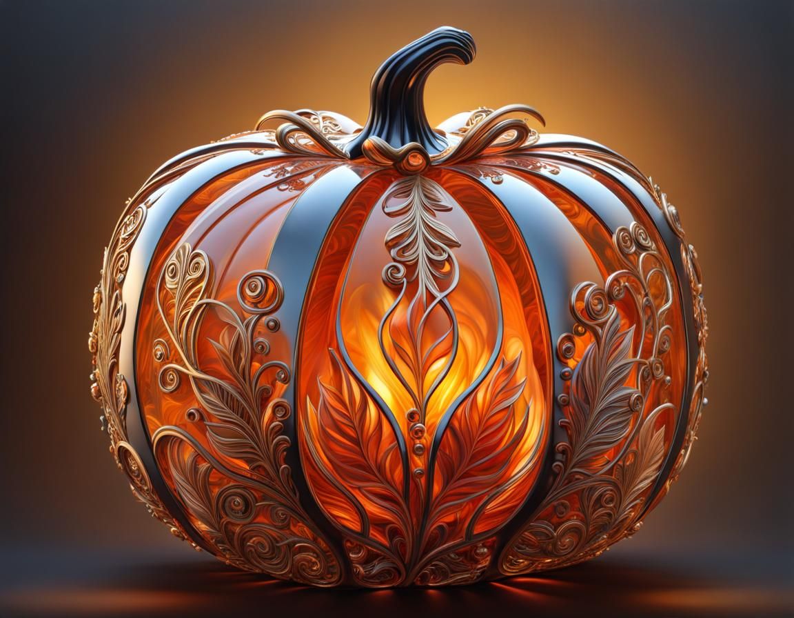 Glass Pumpkin with Filigree in Autumn Colors