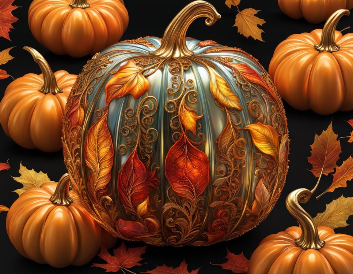 Detailed Glass Pumpkin with Autumnal Filigree