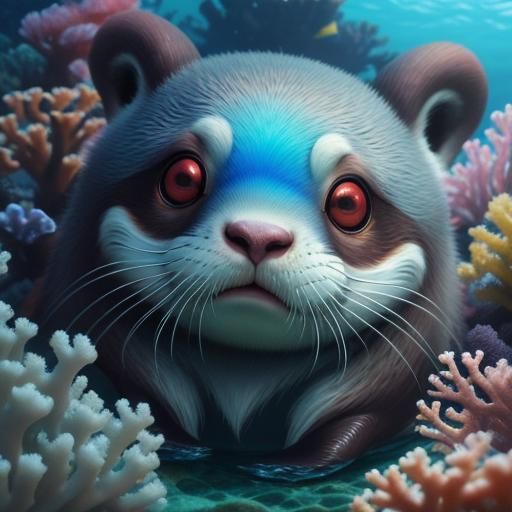 Baby Octopus Otter in Anime Coral Reef
