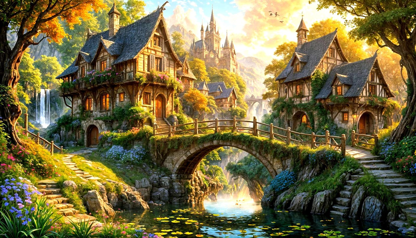 Floating Islands Fantasy Romance Novel Cover in Watercolor S...