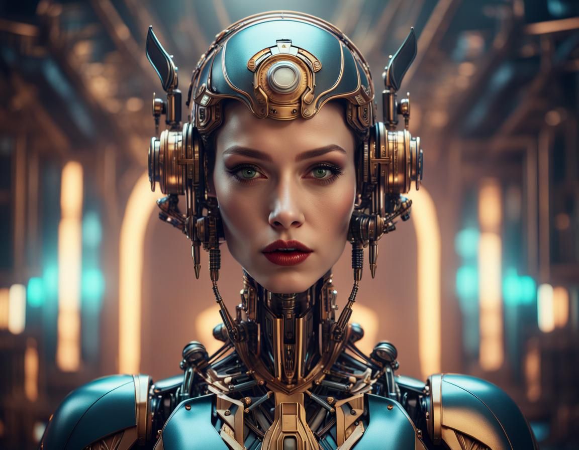 Art Deco Female Robot in Dynamic Lighting