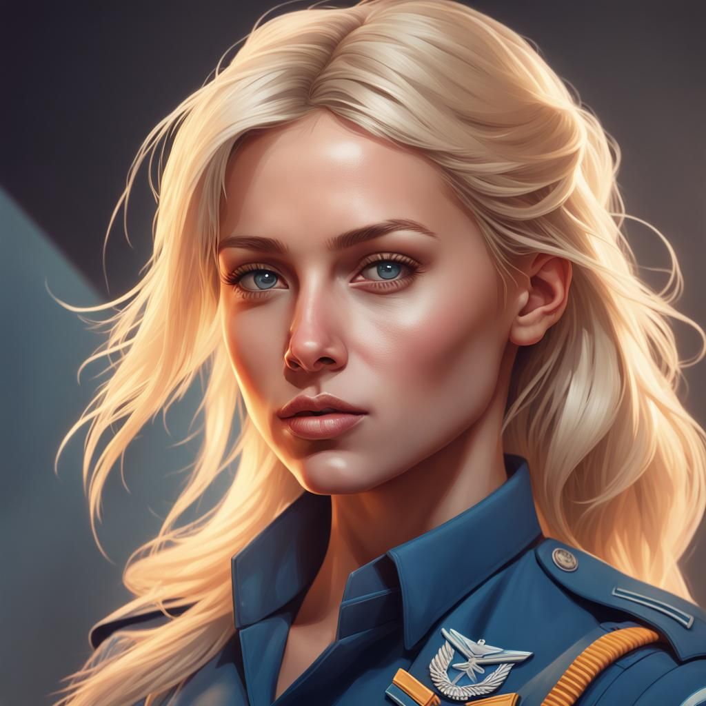 Blonde Woman in Air Force Uniform Portrait