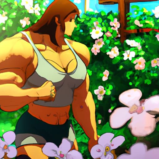 Muscular Anime Mom in Studio Ghibli Style