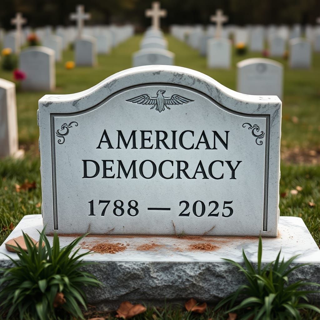 Gravestone Marked American Democracy in Cemetery