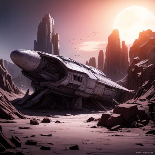 post-apocalyptic spaceship salvage yard (A)