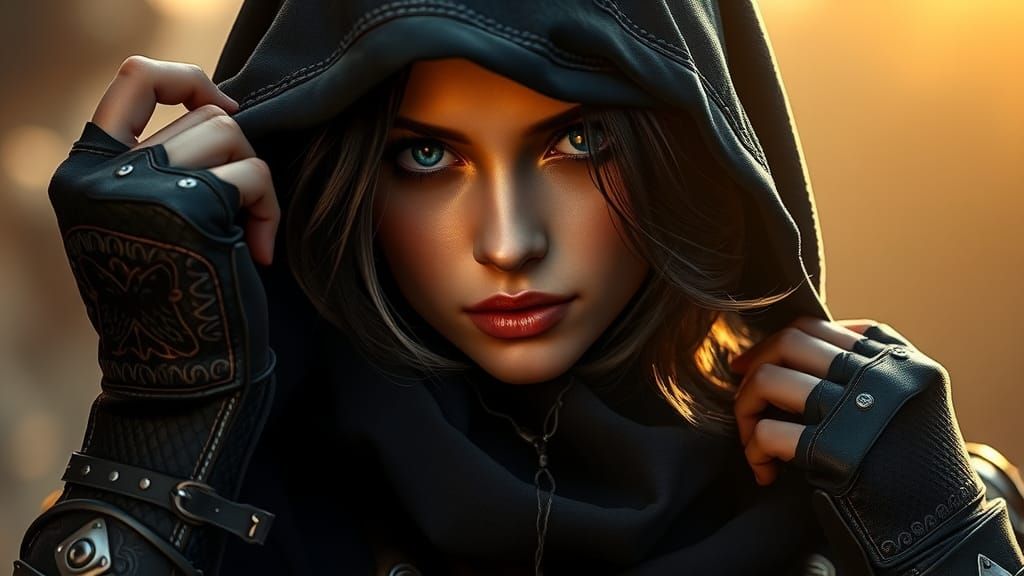 Captivating Assassin Unveils Beauty in Golden Light
