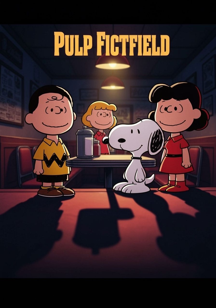 Peanuts Characters in Pulp Fiction Diner Scene