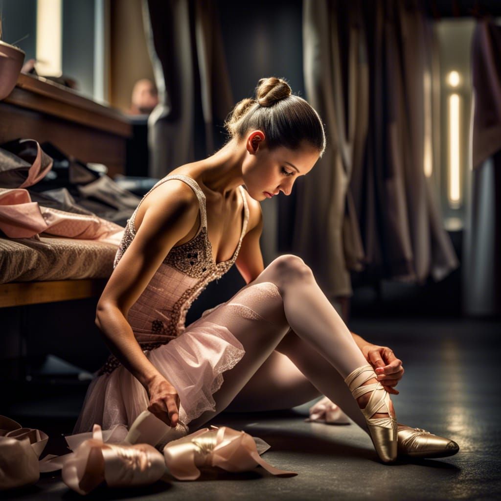 Putting on your pointe shoes before a performance