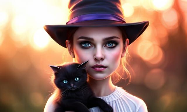 Cute Gothic Baby Skeleton with Kitten in Fantasy Art