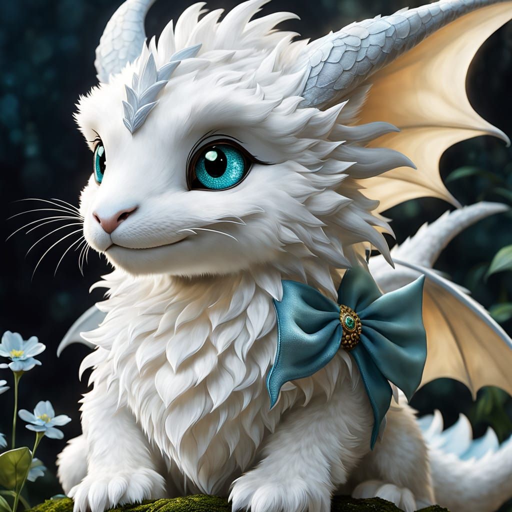 Dreamy White Dragon with Gentle Expression in Whimsical Wate...