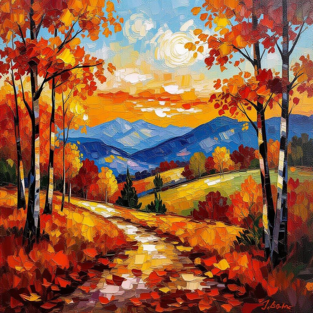 Enchanting Autumn Landscape Impasto Painting