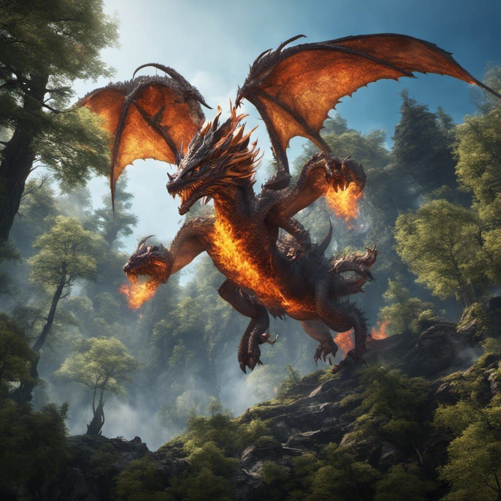 Majestic Dragon Spitting Fire: Fantasy Concept Art
