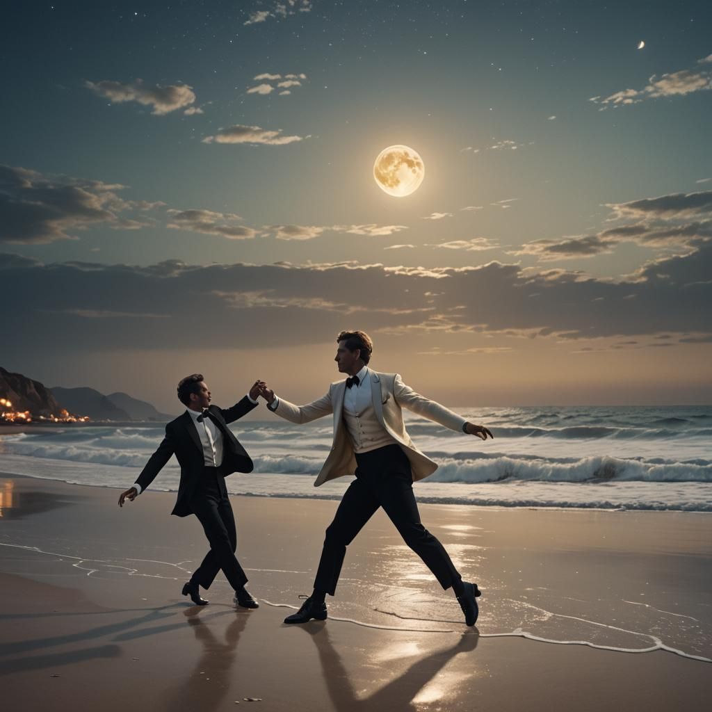 Moonlit Ballet Dancers on Beach: Digital Painting