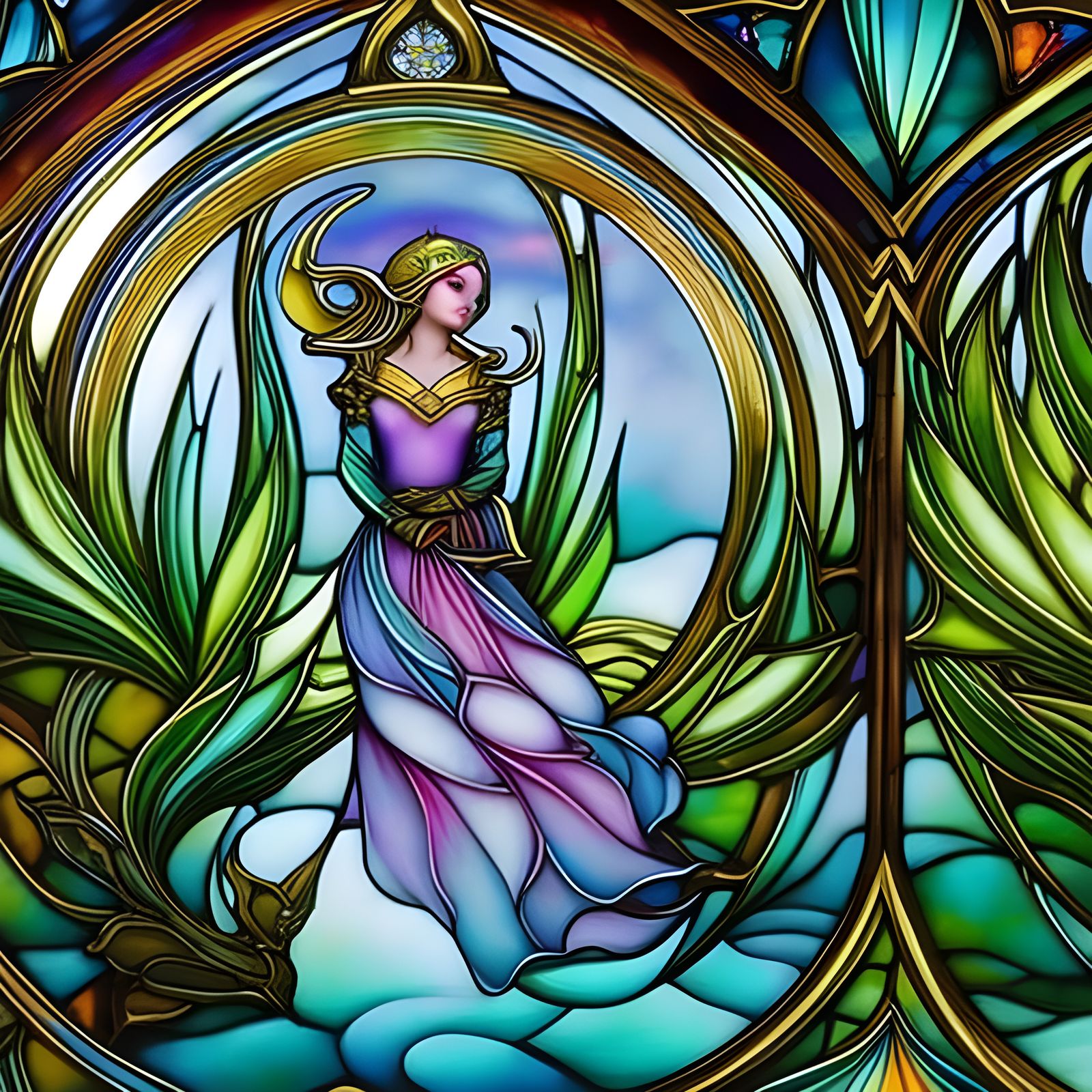 Rainbow Marshland in Stained Glass Style