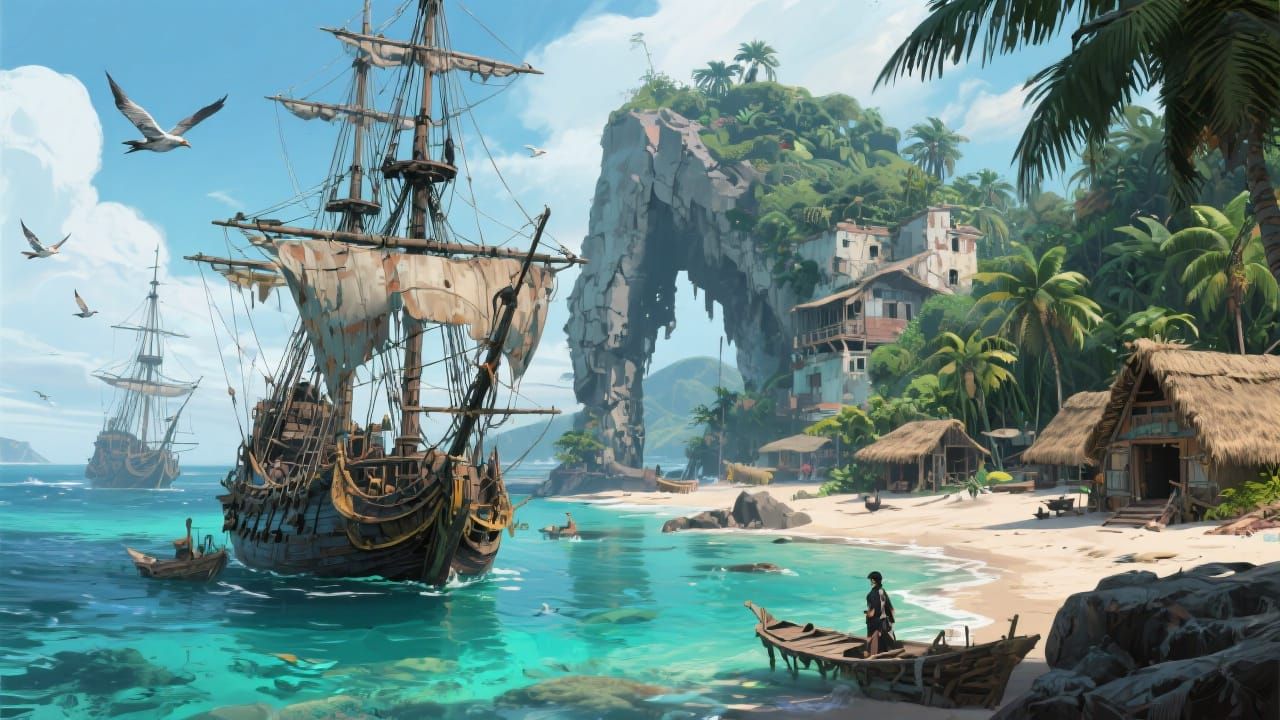 Majestic Pirate Cove in a Tropical Landscape