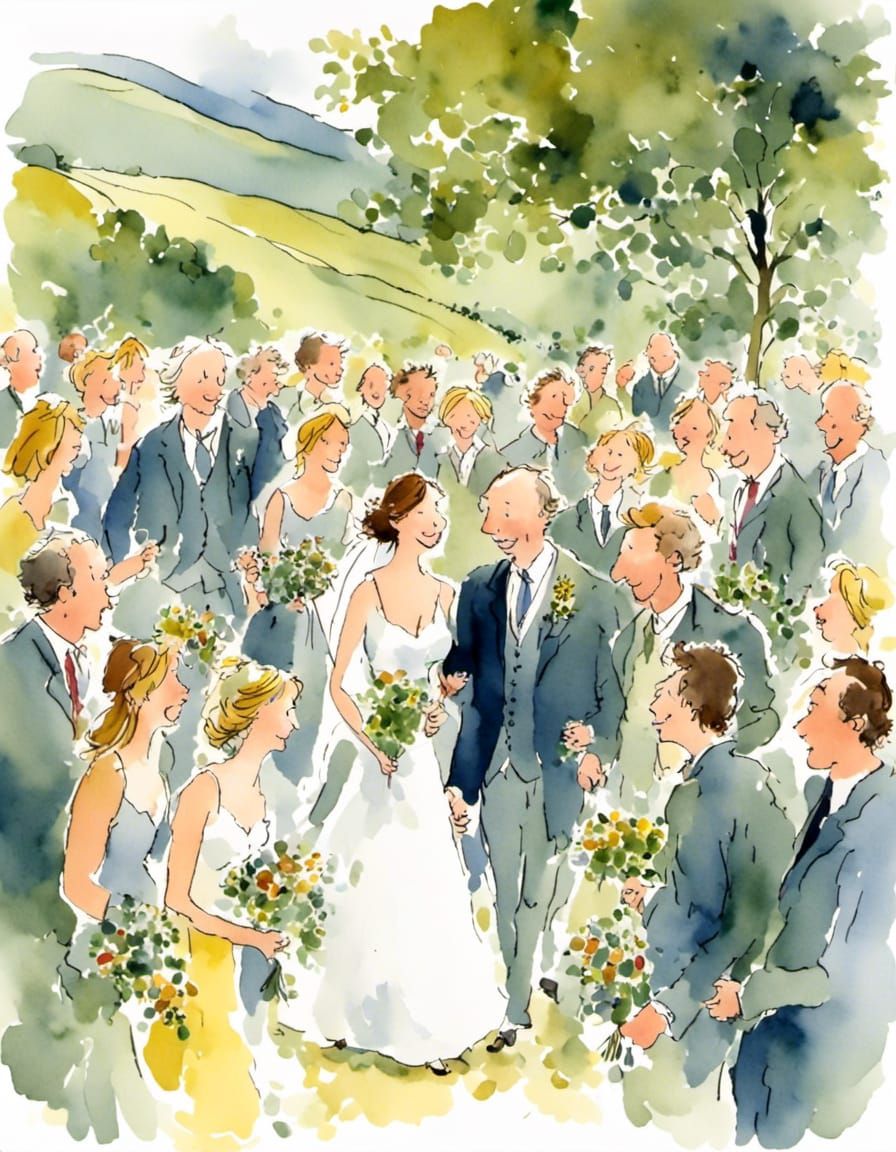 Welsh Wedding Party Illustration in Watercolor Style