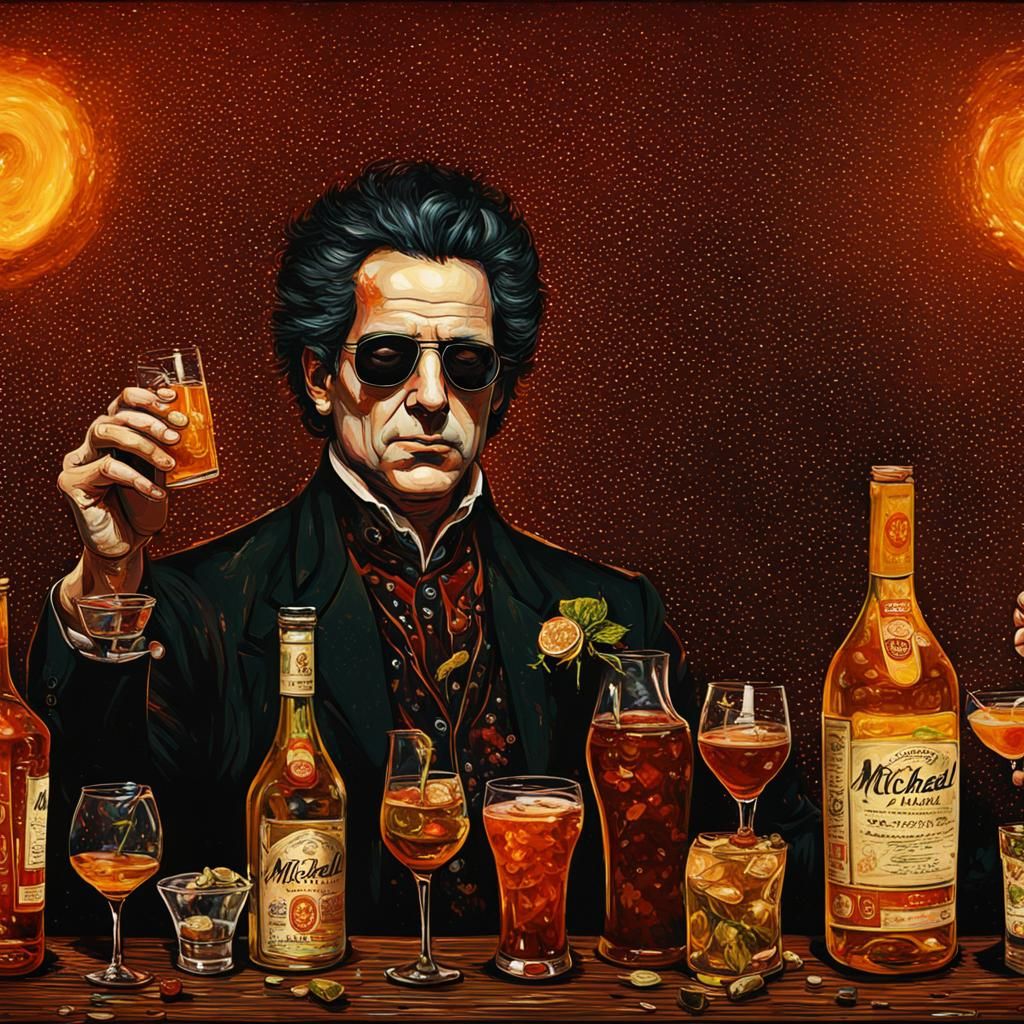 Surreal Transformation Scene with Drinks, Detailed Digital A...