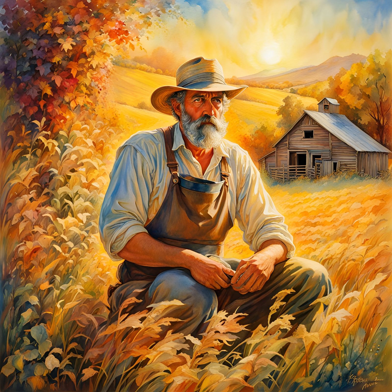 Farmer John Illustration in Watercolor Style