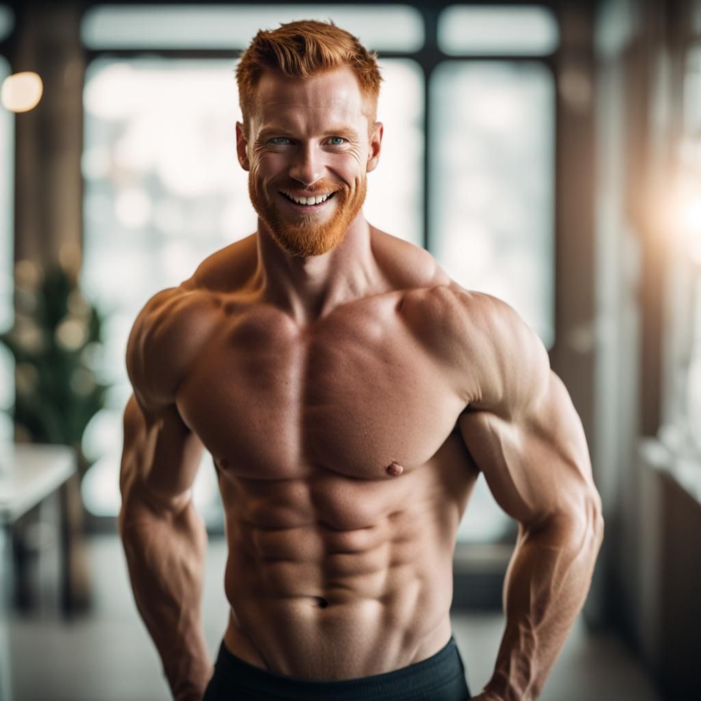 Ginger Muscle Man Portrait with Bokeh Effect