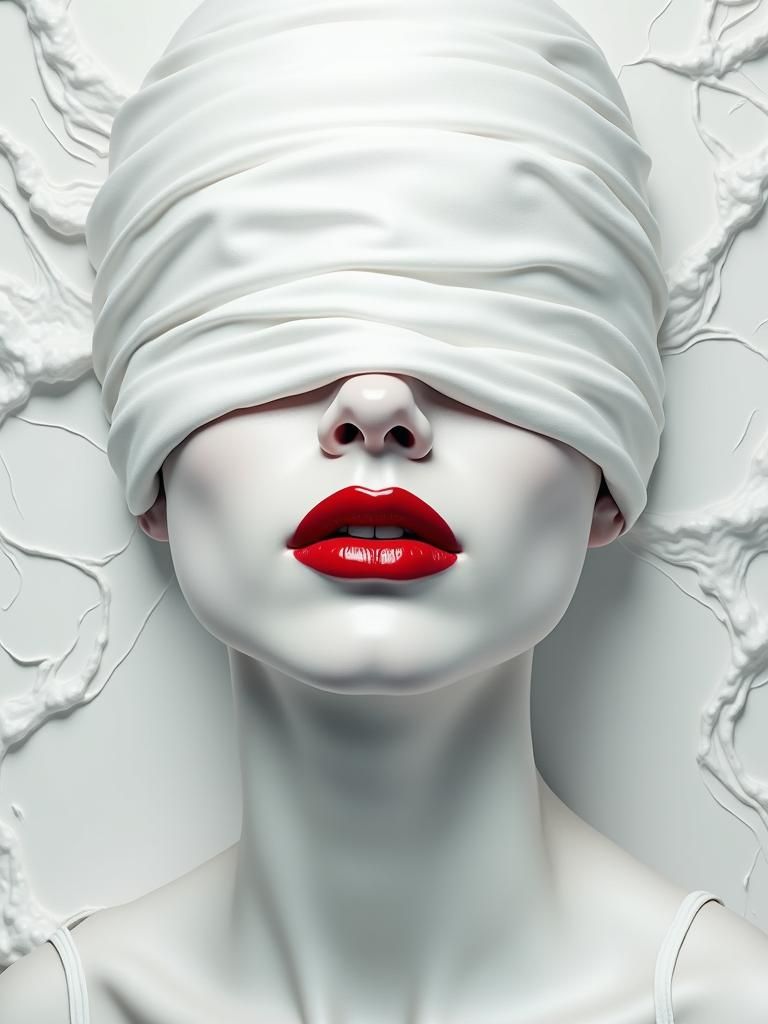 Striking Red Lips: A Hyperrealistic Surreal Portrait