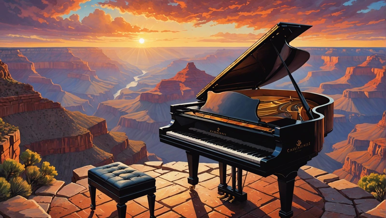 Grand Pianos Rain on Grand Canyon: Digital Art