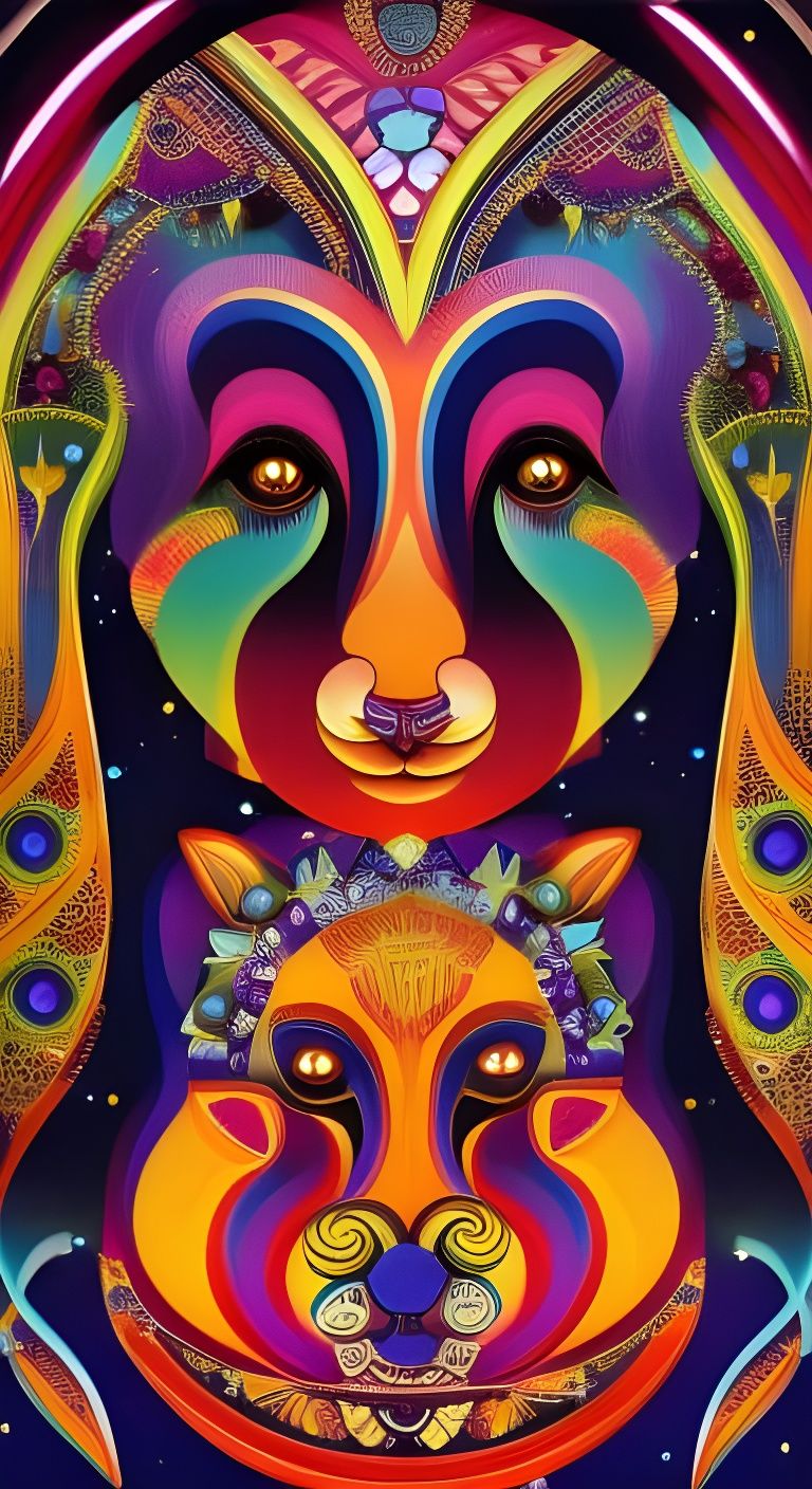 Geometric Bear Goddess in Shattered Glass Mosaic Style