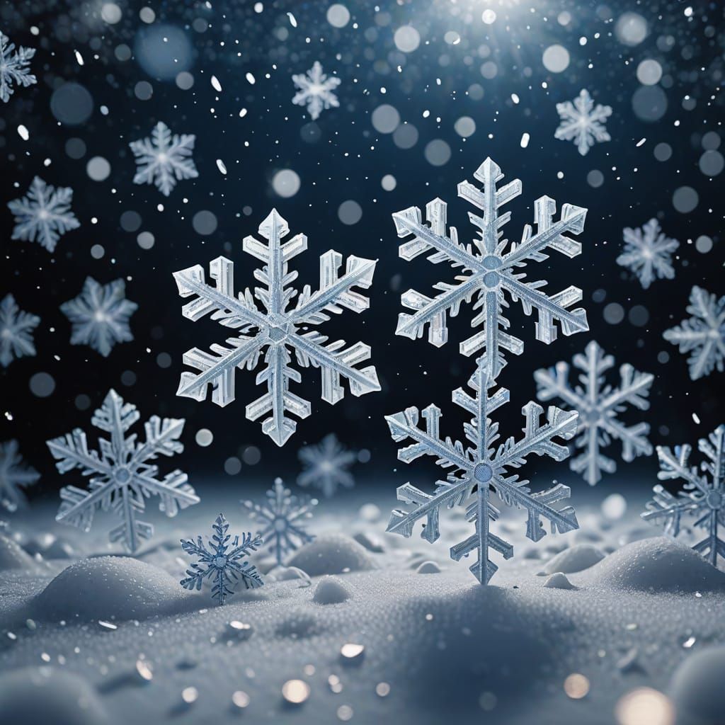 Macro Snowflakes Falling in Cinematic Winter Night
