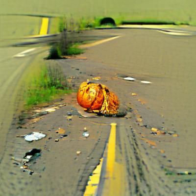 Decaying Pumpkin on Road: A Digital Rendering