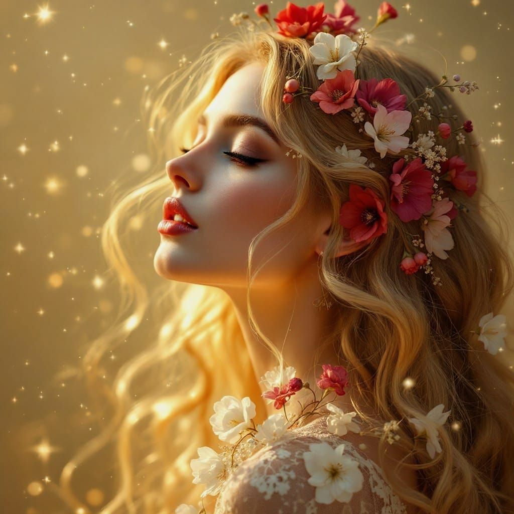 Ethereal Woman in Bloom, in Romanticism Style