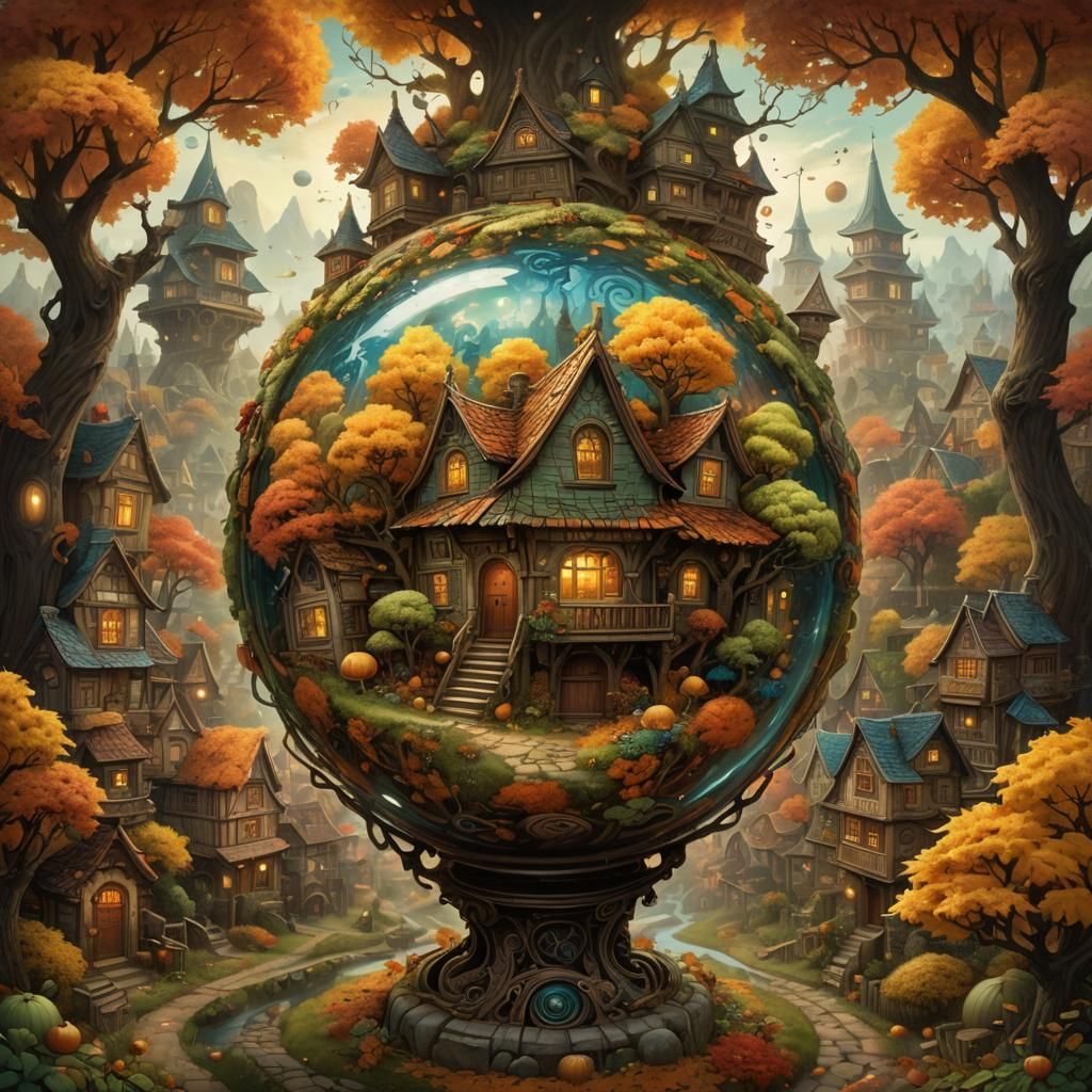 Autumn Village in Mystical Orb Concept Art