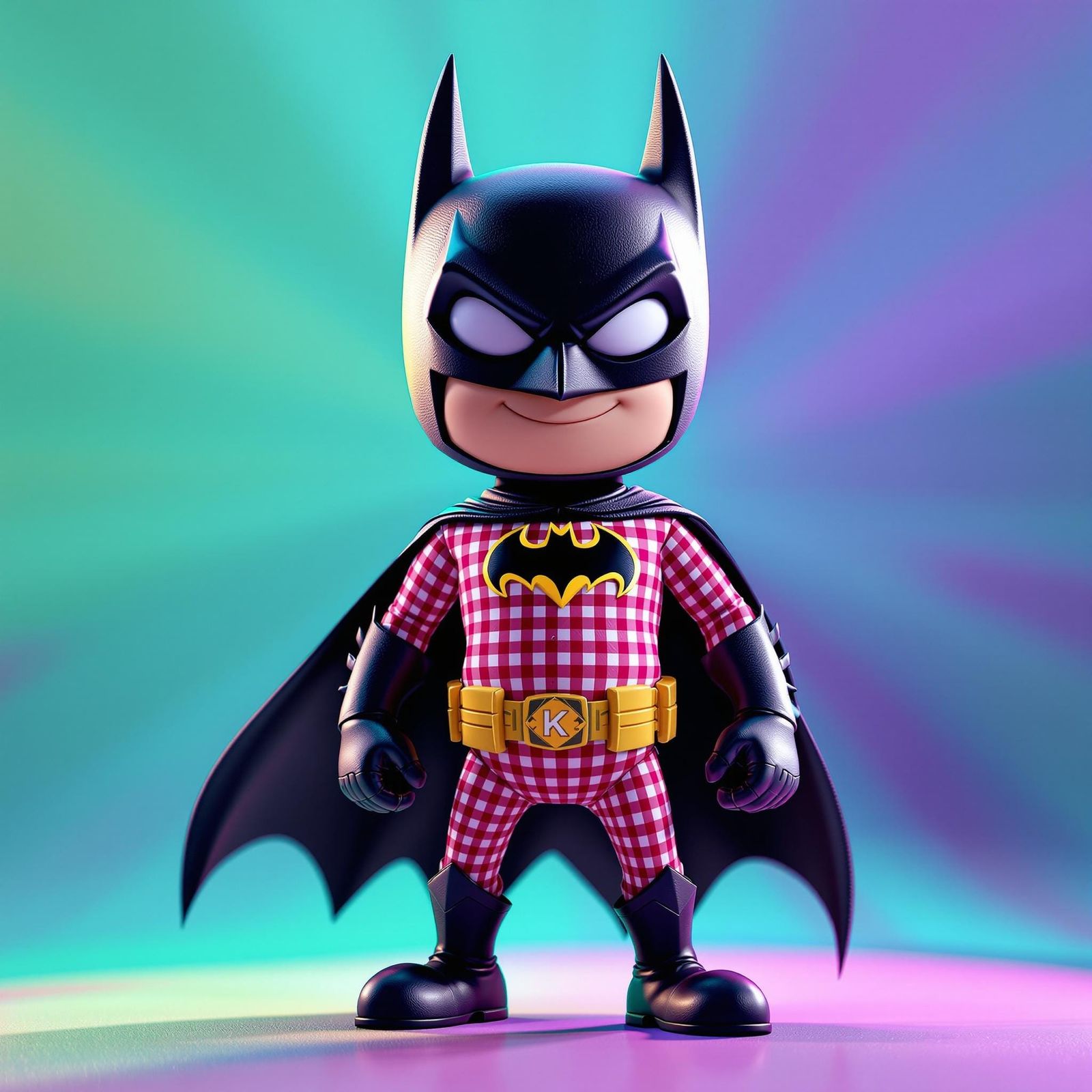 Gingham Batman in Vibrant 3D Digital Art