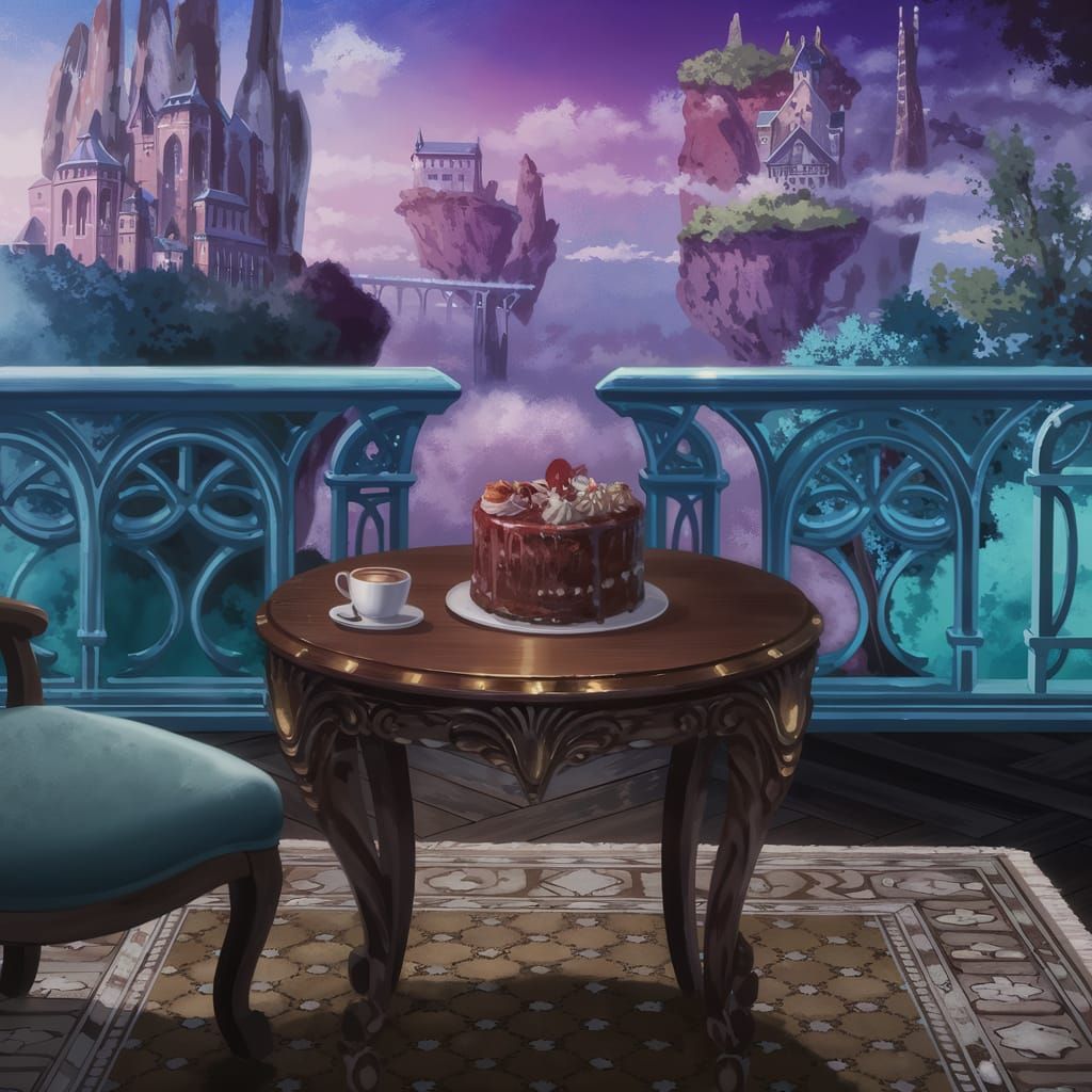 Fantasy Cake and Coffee in Matte Painting Style
