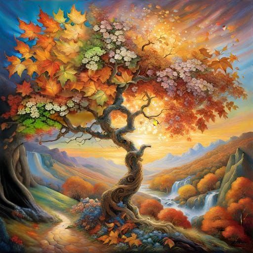 Tree Between Seasons in Diamond Painting Style