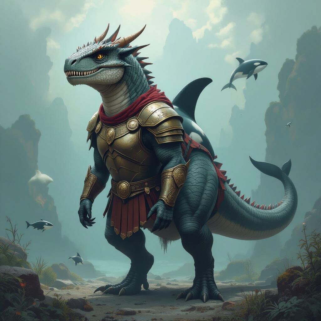 Mythical Griffin-Rex in Dreamlike Environment